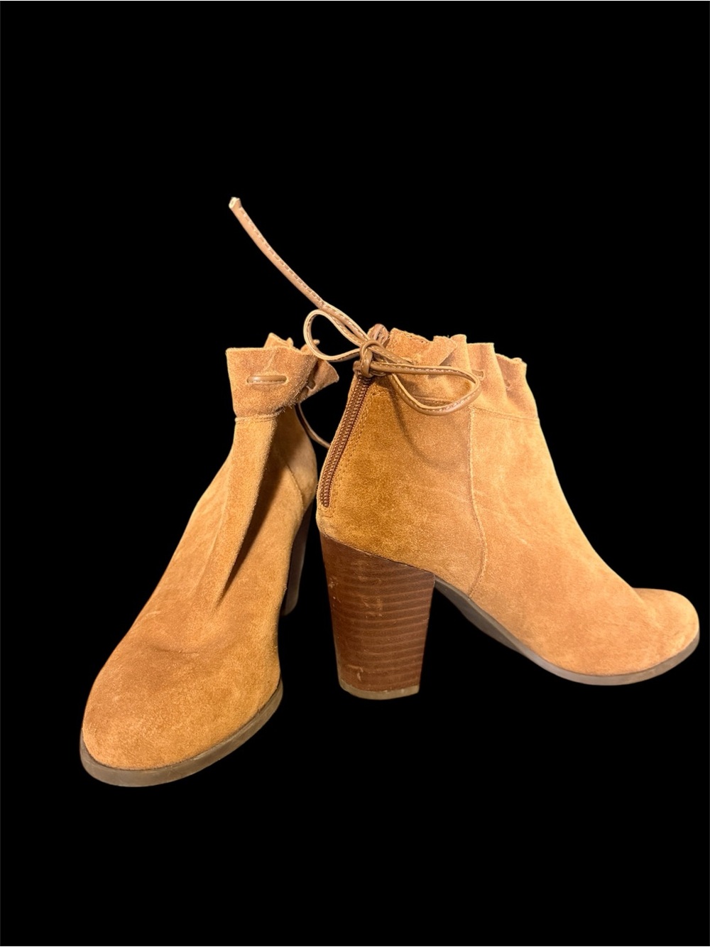 Women’s Suede Ankle Booties with Block Heel - Tan Size 8
